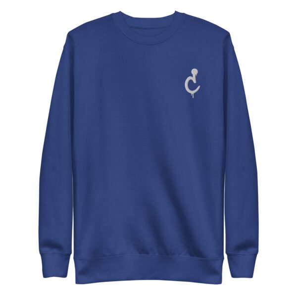 Royal blue Curbcutters sweatshirt with the embroidered letter mark