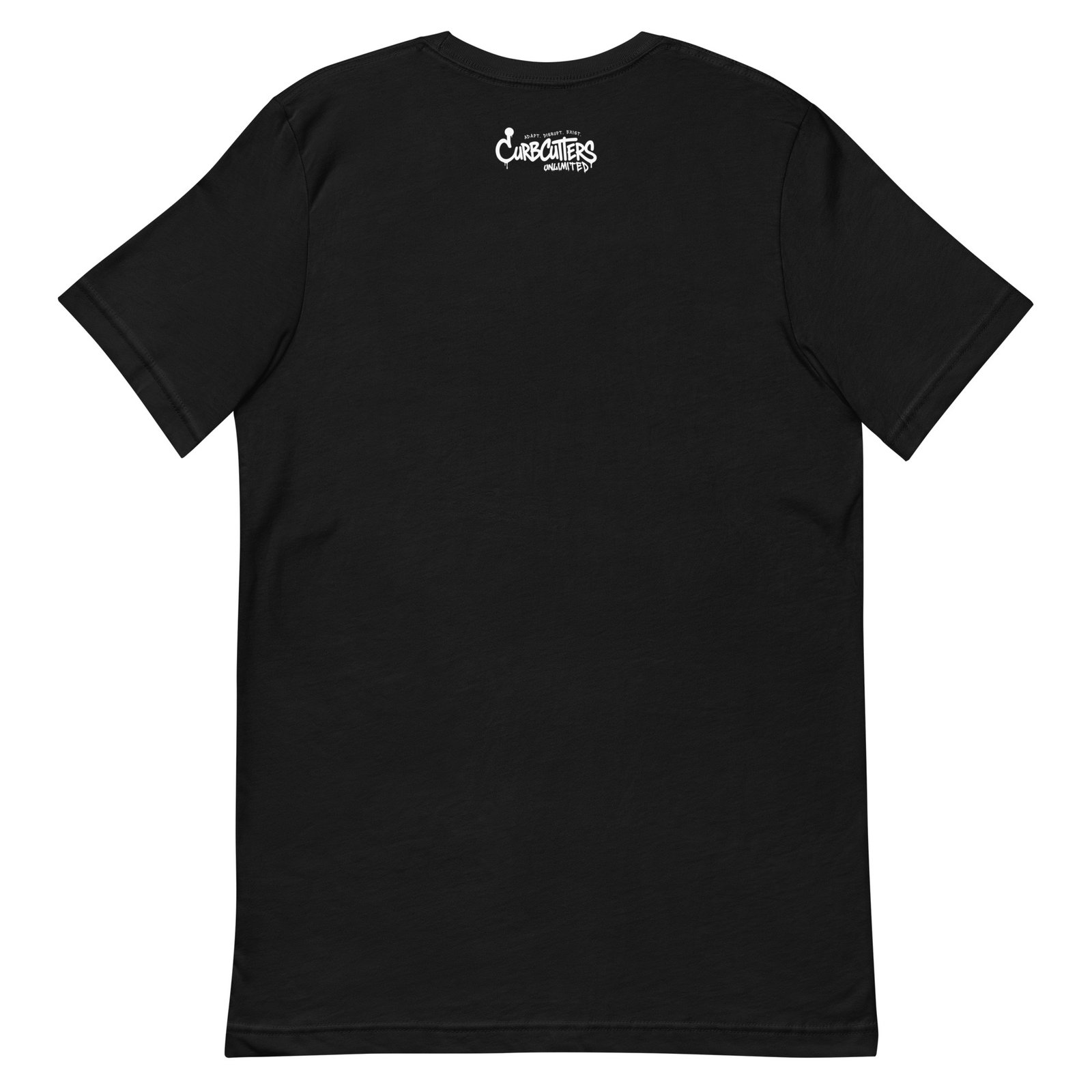 Back view of the black distressed Curbcutters tee