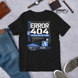 Black Curbcutters tee printed with a computer terminal error message